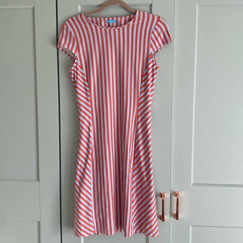 J. Mclaughlin Helena Blue & Coral Stripe Catalina Cloth Dress sz Small